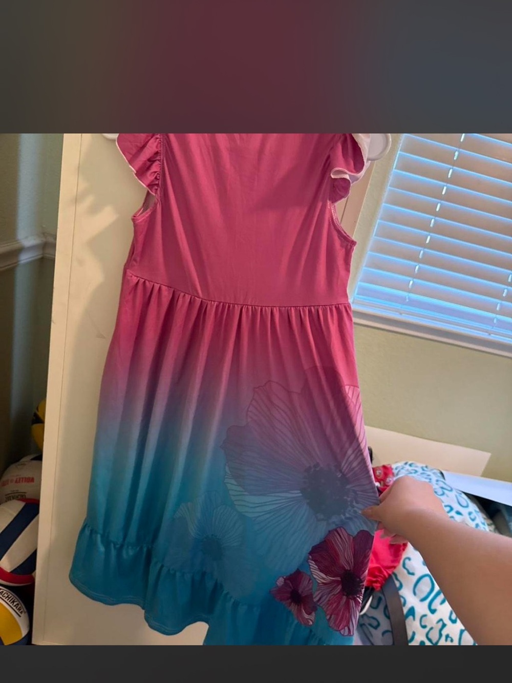 Girls Pink to Teal Ombre Floral Casual Dress